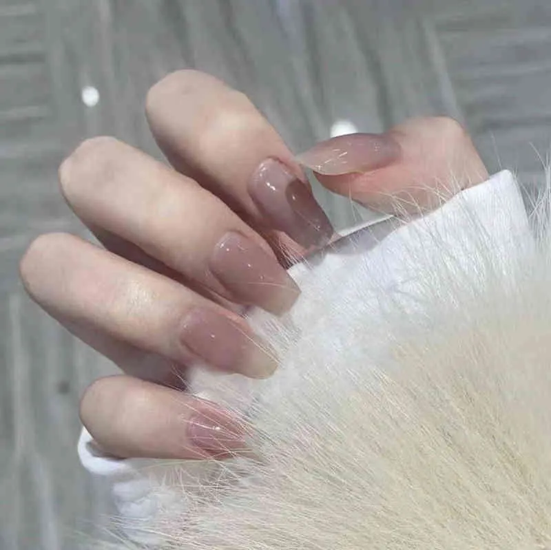 False Nails Natural Color Nail Extension Patch False Set Waterproof Art Supplies with Glue Sana889 220225