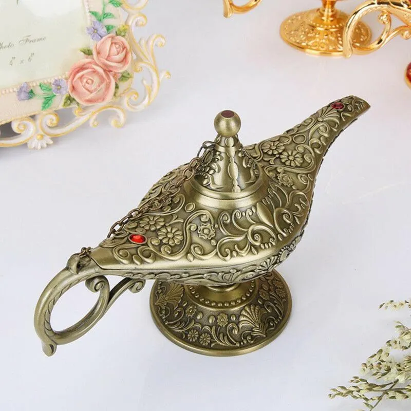 Dreamburgh Aladdin Magic Lamp Tin Retro European Art Crafts ing Light Exquisite Craft Ornament Home Furnishings Decorations T200703