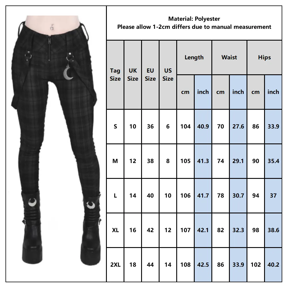 Готические брюки для девочек плед высокая талия узкие брюки хараджуку женские полнометражные карандашные брюки винтажные женские эластичные leggins d30 201119