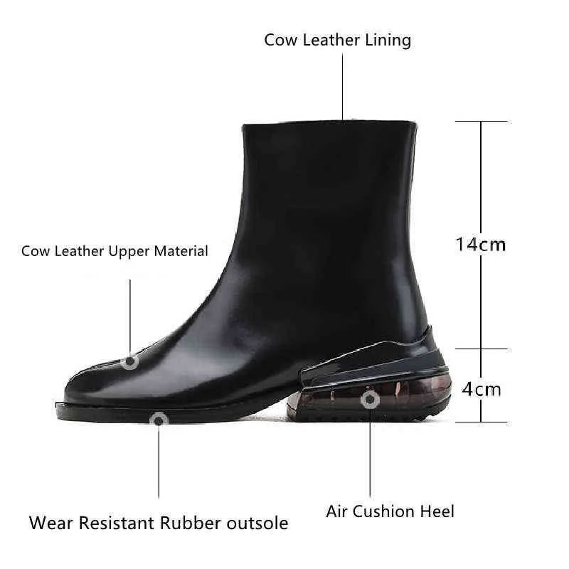 Boot Splect Toe Air Cushion Ankle Boot Корова Кожа Женщины Подлинная Обувь Женщина Среднего каблука Tabi Ninja Lady Rock Boots 220310