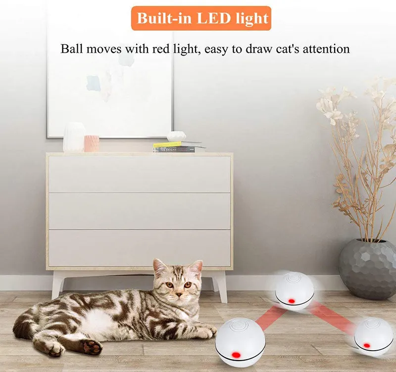 MESNUG Intelligentes interaktives Katzenspielzeug, Ball, automatisch rollendes LED-Licht, Kätzchenspielzeug mit Timer-Funktion, wiederaufladbar über USB, Haustierübung 20166l