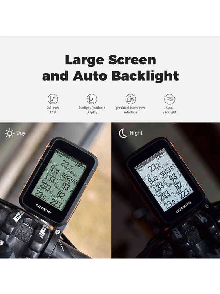 Coospo BC200 GPS دراجة الكمبيوتر 2.4 بوصة ANT + Bluetooth5.0 دراجة عداد المسافات متعدد اللغات الدراجات دعم حامل 220119