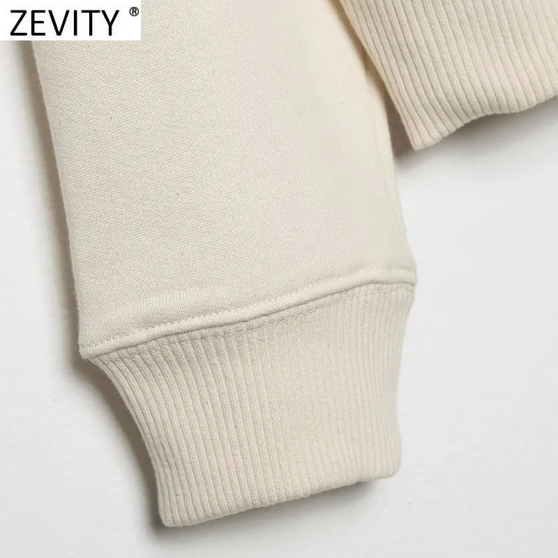 Zevity Mulheres Lazer Modery Beauty Pirnt Casual Fleece Moletons Feminino Básico Manga Longa Hoodies Chic Pullovers Tops H605 220215