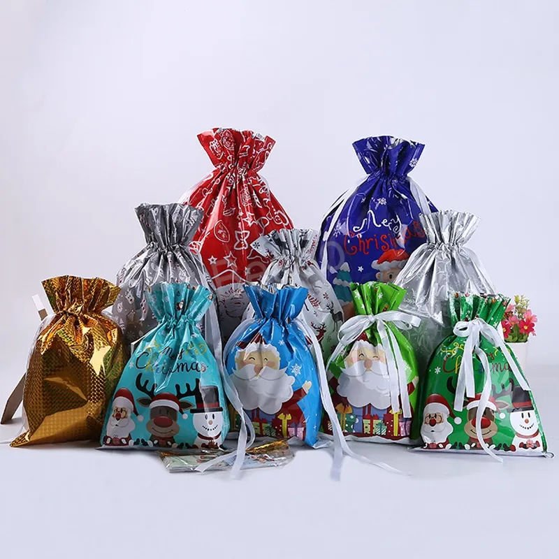2021 Sacs de stockage de cadeaux de Noël Sacs d'emballage de cadeaux de Noël Sac de cordon de sac de père Noël avec des rennes Bonhomme de neige Sac de bonbons BH4302 TQQ