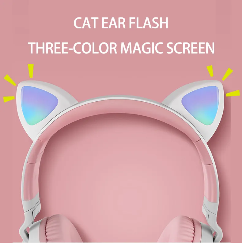 かわいい猫の耳ヘッドフォンワイヤレスBluetooth 50ヘッドバンドゲームカラフルなLEDライトヘッドセットビューティーHifiステレオミュージックヘッドフォングリル8733432