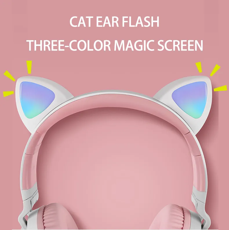 Cute Cat Ears Headphone Wireless Bluetooth 50 Headband Game Colorful LED Light Headset Beauty HIFI Stereo Music Headphones Grils 8733432