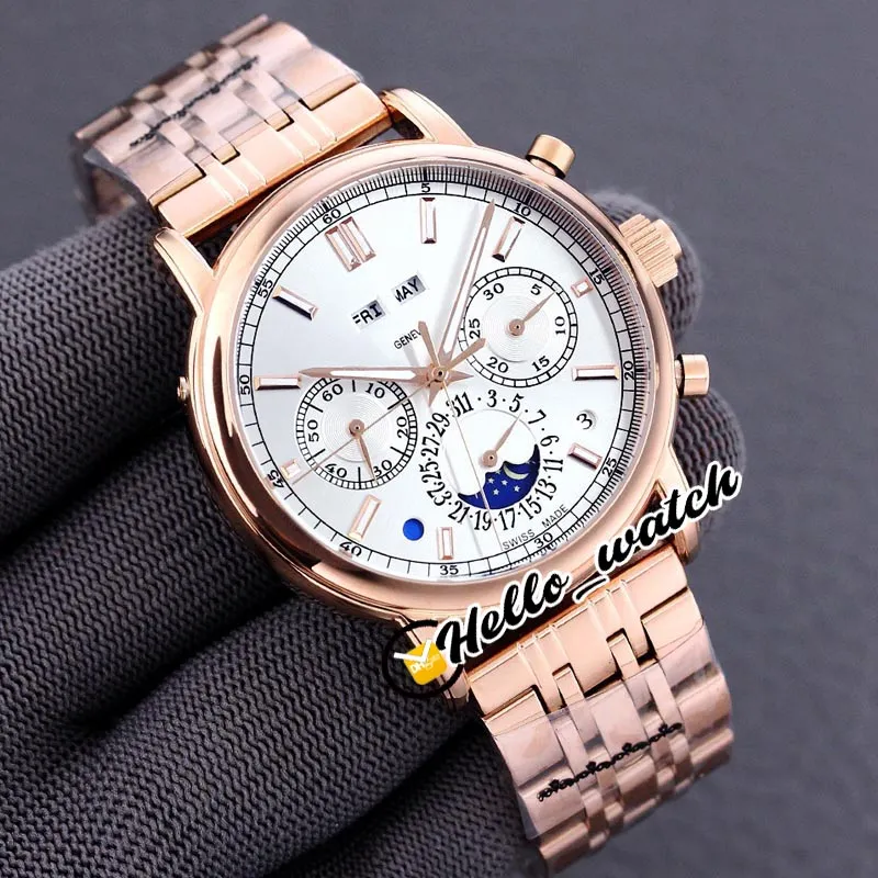 Nuovo calendario perpetuo super complesso 5204 1R-001 Orologio automatico da uomo fasi lunari quadrante nero bracciale in acciaio oro rosa Orologi Hello166b