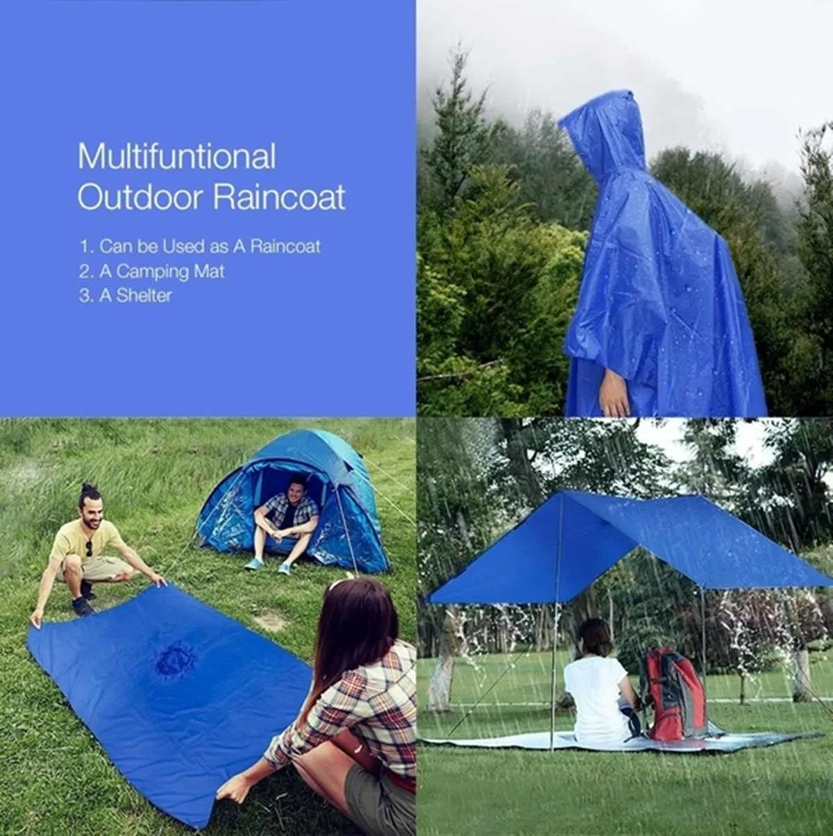 3 in 1 Raincoat Poncho Waterproof Multifunction Outdoor Rain Coat Shelter Mat Backpack Cover Travel for Camping Y200324