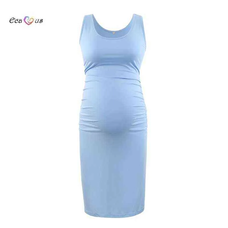Women's Maternity Sleeveless Dresses Maternity Tank Tops Side Ruched Knee Length Dress Mama Baby Shower Pregnancy Clothes Dress G220309