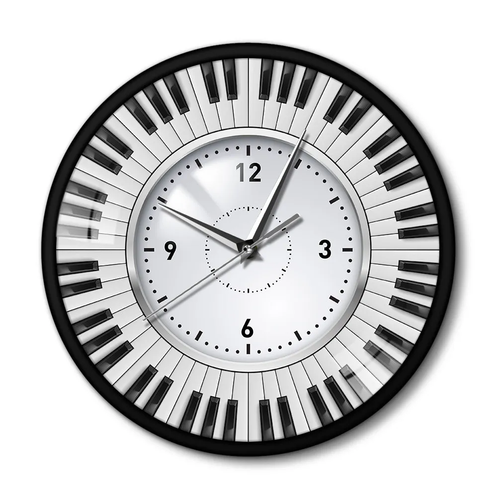 Klaviertasten-Wanduhr mit schwarzem Metallrahmen, Musikstudio Do Re Mi, Klavier-Wand-Kunst-Dekor, Zeitmesser, Reloj de Pared-Uhr LJ200827