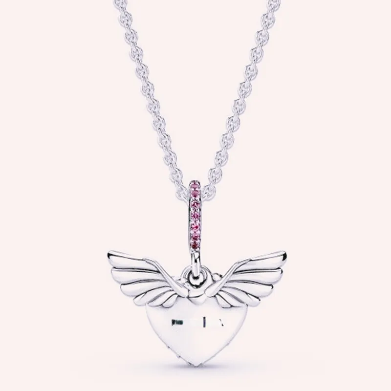 Authentic jewelry Necklace Designer pandora Valentine Pave Heart & Angel Wings 925 Sterling silver Designer Necklace for women pendant set birthday gifts 398505C02