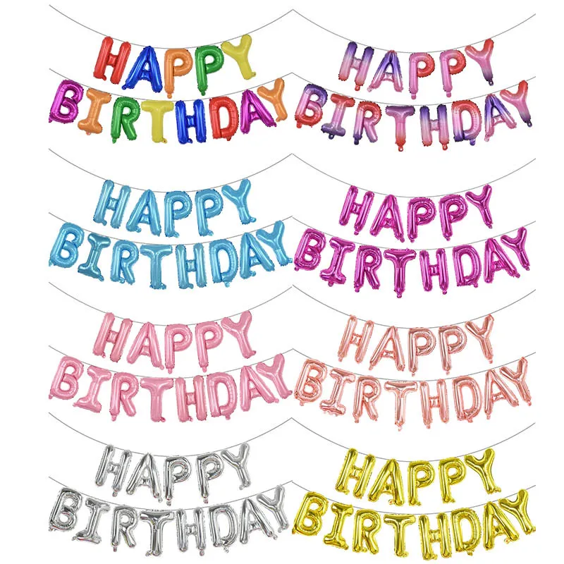 13 unidsletras de feliz cumpleaños globos Arco Iris gradiente Alphabe globo para Baby Shower niños cumpleaños fiesta globo decoración Y0107
