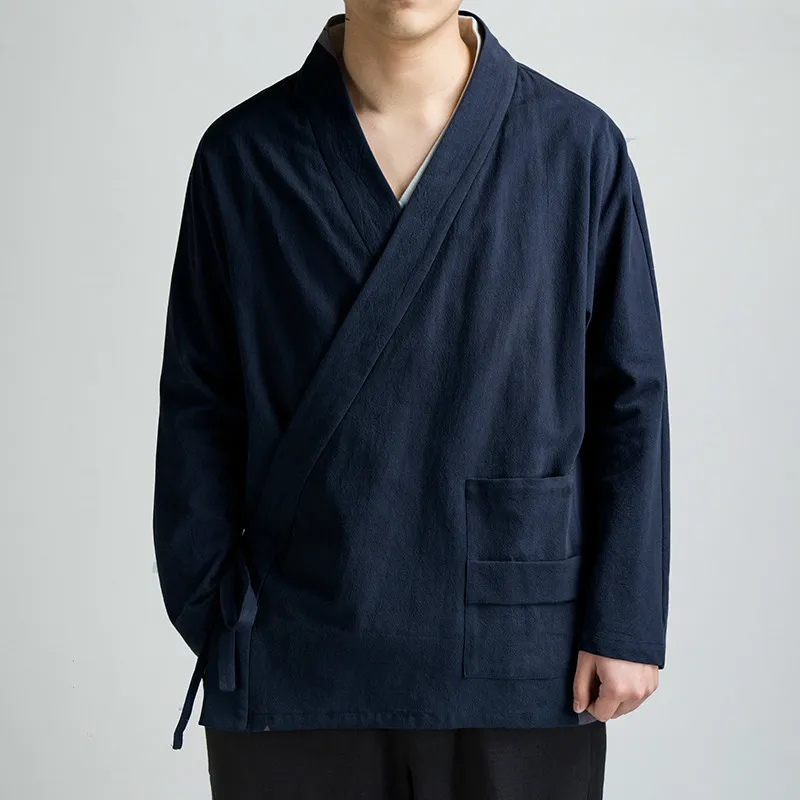 Traditional Open Stitch Men Cotton Linen Jacket Men Kimono Cardigan Male Harajuku Outwear Mens Kongfu Coats LJ201013