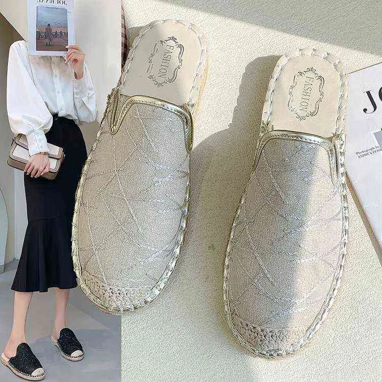 Pantoufles Anti Slip Caoutchouc Grande Taille Pantoufles Confortable Fond Plat Maille Point Dentelle Dames Pantoufles Flops Pantoufle Dame Maison Chaussures 35 43 220307