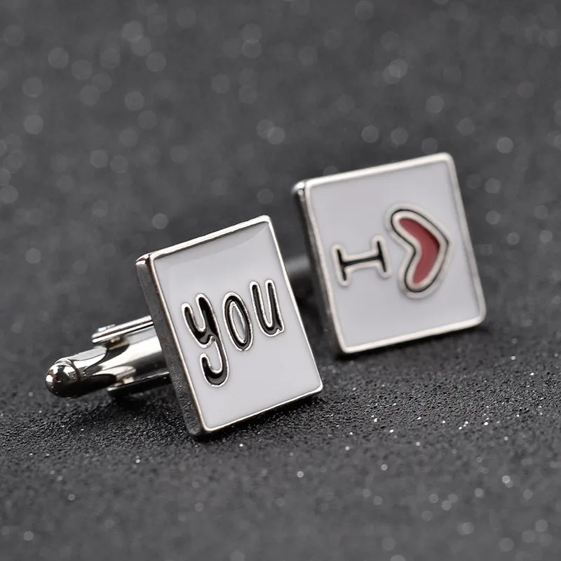 romantic i love you cufflinks lovers Business suit Shirt cuff links button women men's fashion jewelry Valentine's Day gift will and sandy