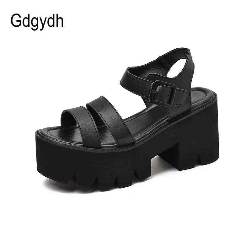 Sandales Gdgydh noir plate-forme femmes été femmes chaussures femme bloc talon mode boucle casual pas cher de haute qualité 220121