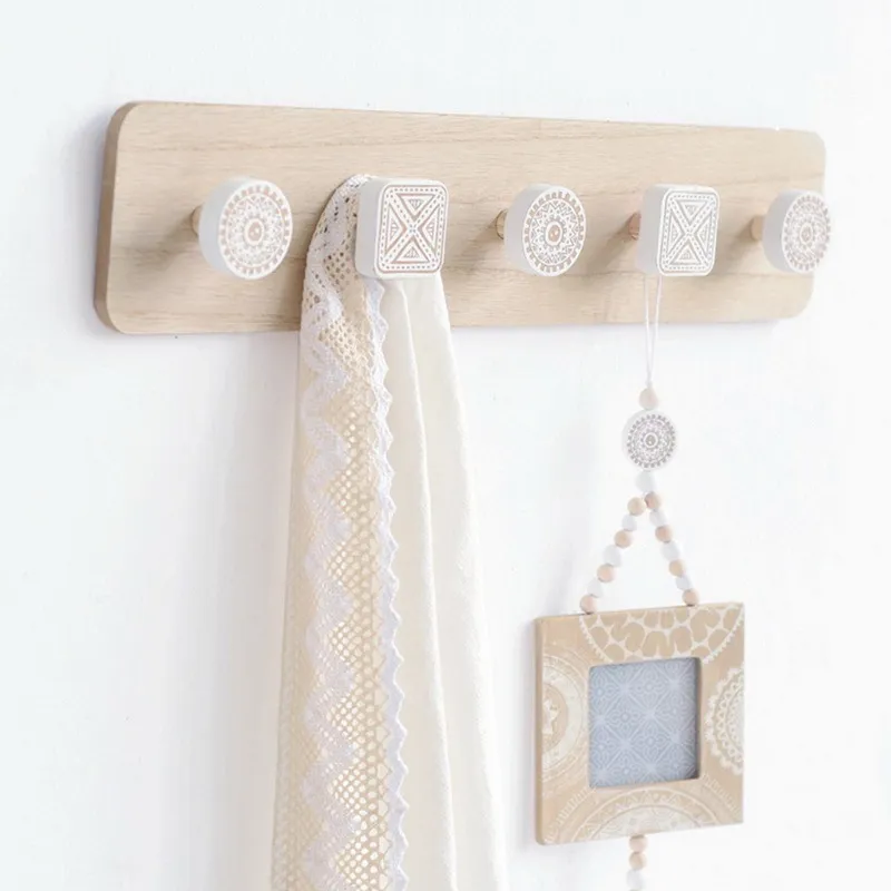 Rustic Coat Rack Wall Mounted Wood Hanger Key Holder Home Decor Clothes Storage Hook Hangers for Entryway Bathroom 220311