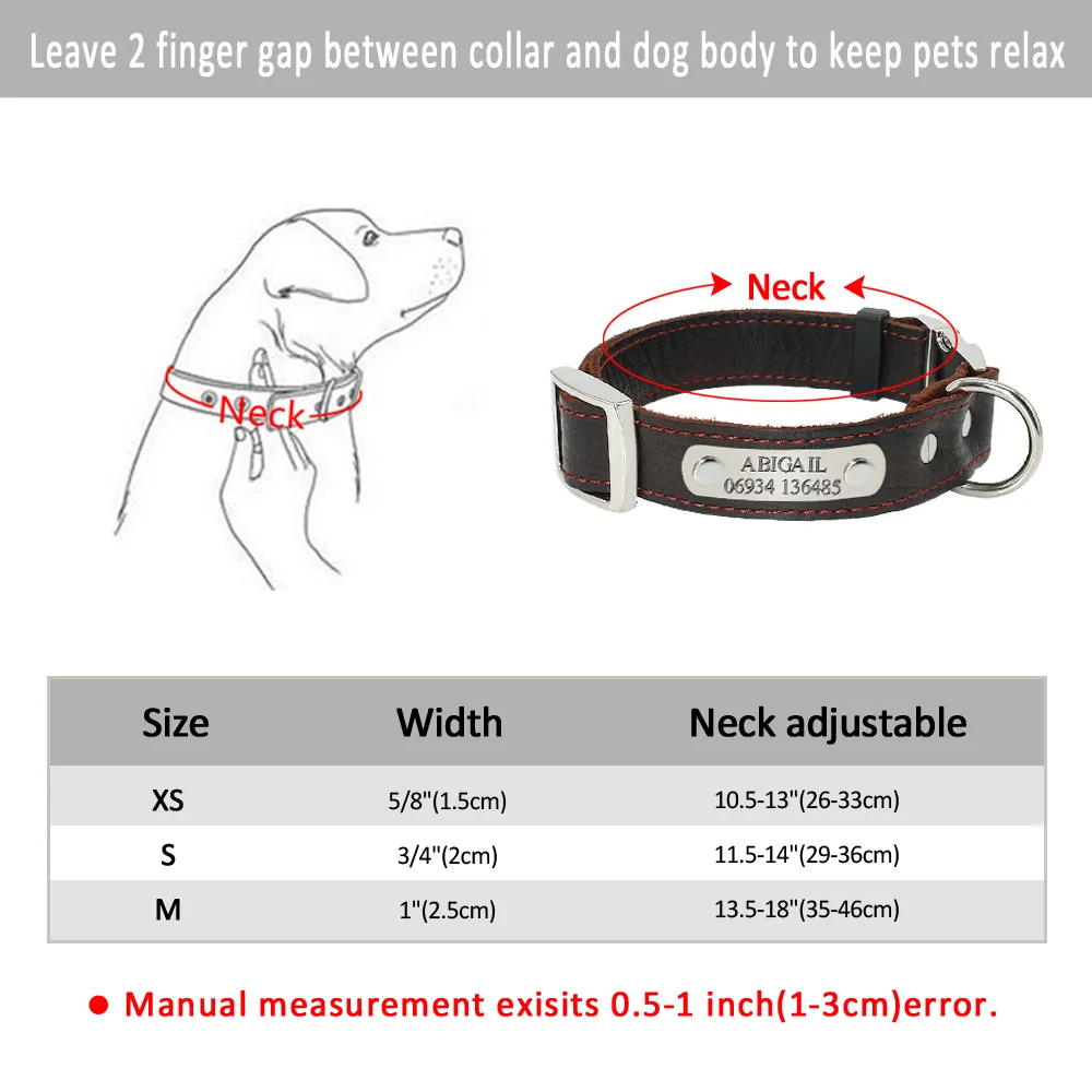 Customized Dog Collars Genuine Leather Puppy Nameplate Collar Adjustable Free Engraved Pet ID Tags For Small Medium s Y200917