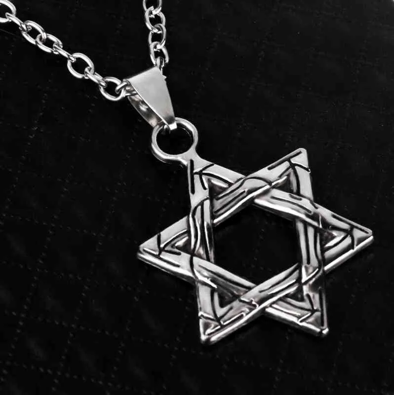 Zhang Jie's Same Six Pointed Star Necklace Men's Fashion Hip Hop Necklace Pendant Long Accessories with 70cm Chain