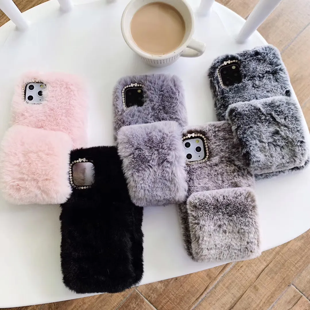 Pure Color Soft Fluffy Plush Phone Case for Samsung S20 Ultra S8 S10 Lite S9 Note 8 9 10 Plus 20 Warm Wristband Cover