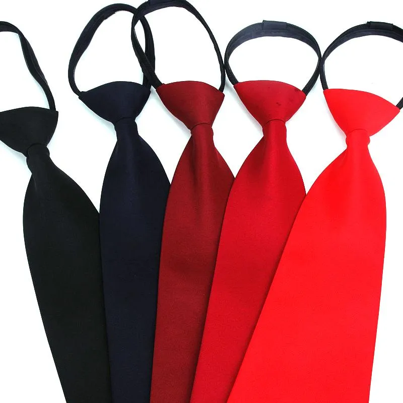 Cravates de cou pré-nouées cravate hommes maigre fermeture éclair rouge noir bleu couleur unie mince étroit marié fête femmes robe présente 252P