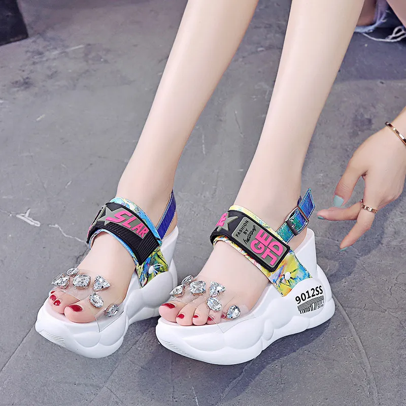 Lucyever Summer Women Sandals Fashion trasparente Diamond Wearge Sandal Sinestone Teli alti scarpe piattaforma grosso donna donna 2010214677674
