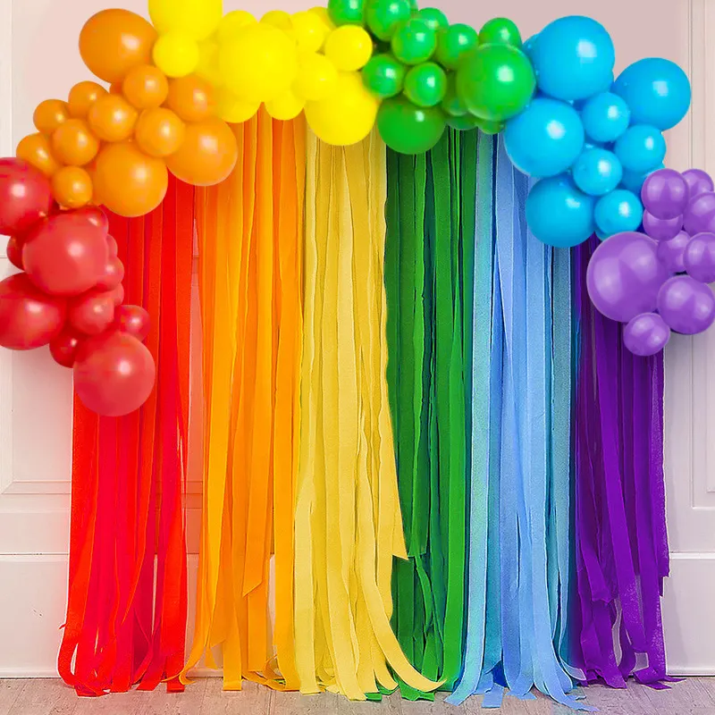 6 Renkler Gökkuşağı Parti Arka Planında 4.5 cm * 23 m Krep Kağıt Rulo Lateks Balon Kemer Garland Babyshower Mutlu Doğum Günü Dekorasyon Kız