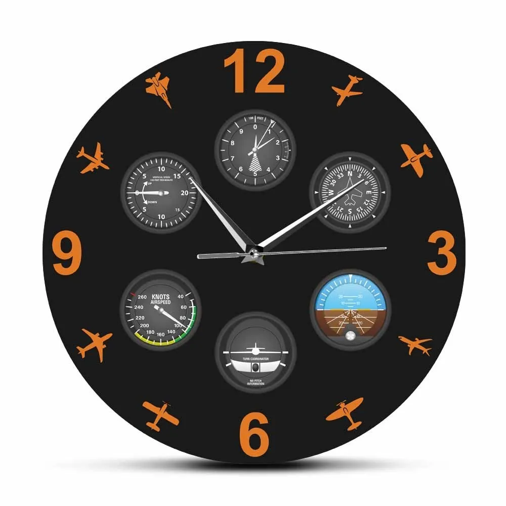 Instrument lotniczy z samolotów wojskowych Nowoczesne zegar ścienny Aviator Home Decor Wall Art Silent Timepiece Lovers Pilot Prezent 20118