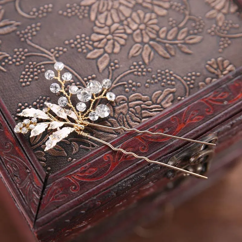 Accessoires de cheveux de luxe pour noiva vintage gold metal leaf cristal peigne de mariage épingles de mariage aux femmes bijoux de fête 1332c