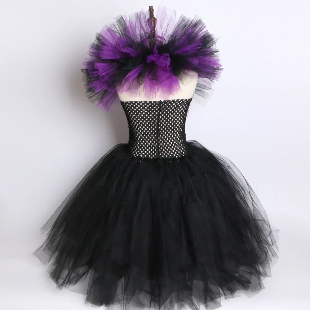 Maleficent Evil Queen Girls Tutu Dress with Horns Halloween Cosplay Witch Costume for Girls Kids Party Dress Children Clothing Y208410171