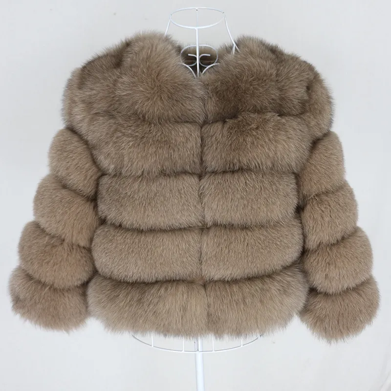 OFTBUY Veste D'hiver Femmes Manteau De Fourrure Réel Naturel Grand Fluffy Fourrure De Renard Survêtement Streetwear Épais Chaud Trois Quarts Manches 201103