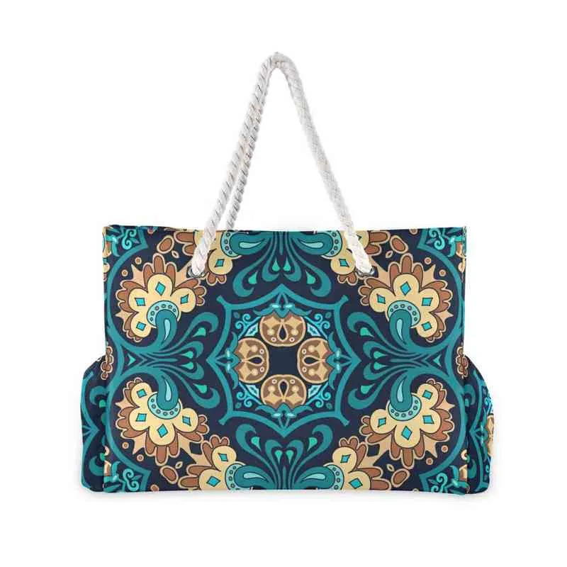 Shopping bags, nylon shoulder bags with Mandala embossed women, shopping bags with creative ropes, large, summer 220310