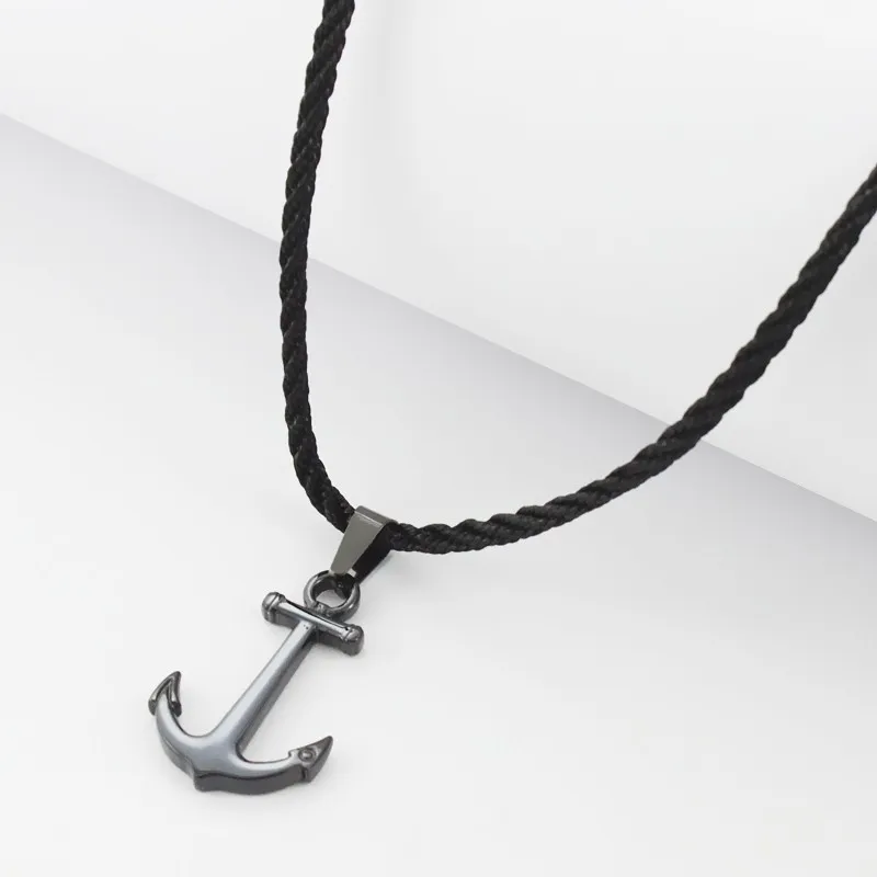 Runda Fashion IP Black Staine Steel Sailor Anchor Anchore Collece для ювелирных украшений с нейлоновой веревкой 201013239C8471003