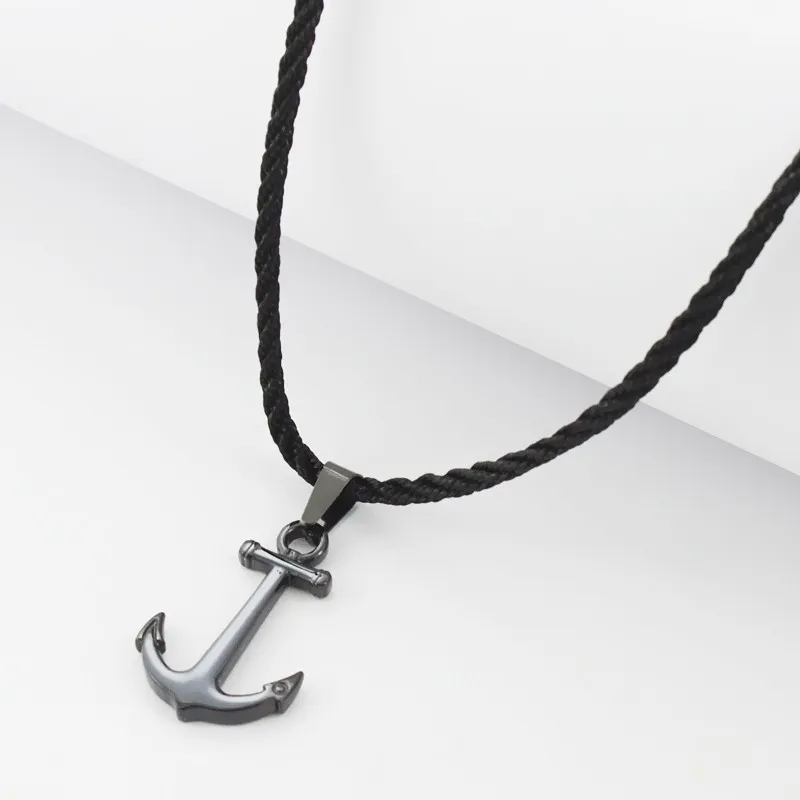 Runda Fashion IP Black Stainless Steel Sailor Anchor Pendant Necklace for Men Jewelry with Nylon Rope 201013239C8471003