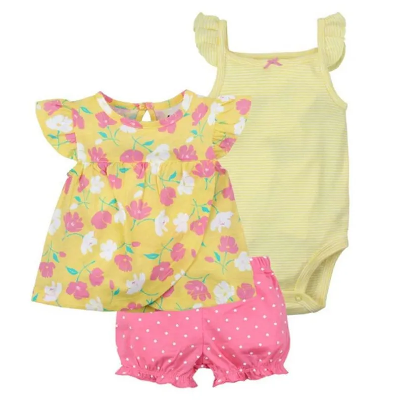 I vestiti della neonata di moda preferita di Times 100% cotone Vestiti estivi bambini Set T-ShirtBaby BodyPantaloni Cartoon stampato LJ201223