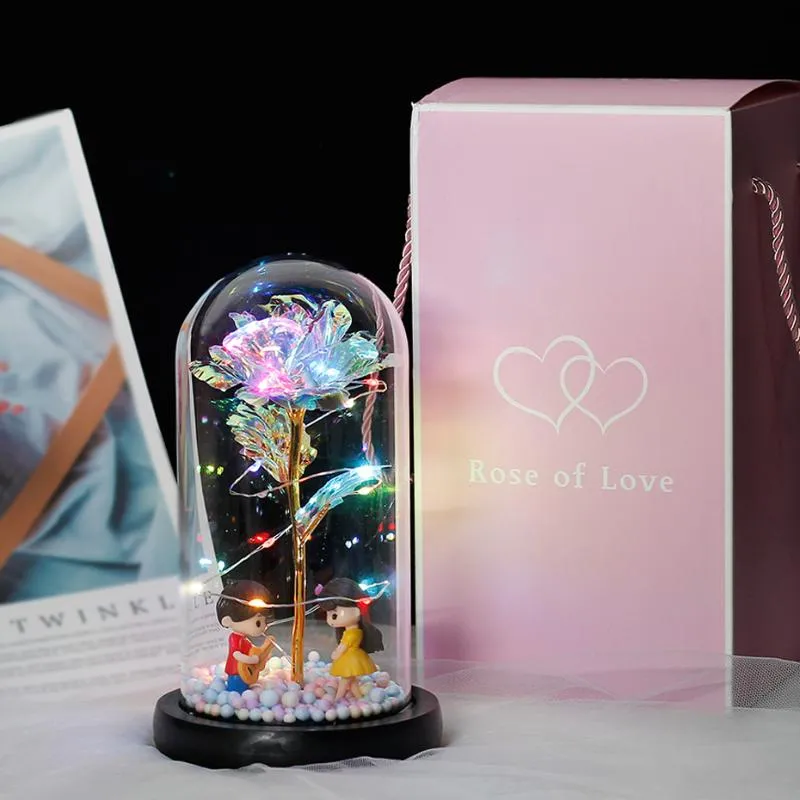 Rosa galaxia de los deseos para niña, frasco con flores LED parpadeantes en cúpula de cristal para decoración de boda, regalo del Día de San Valentín 210B, novedad de 2020