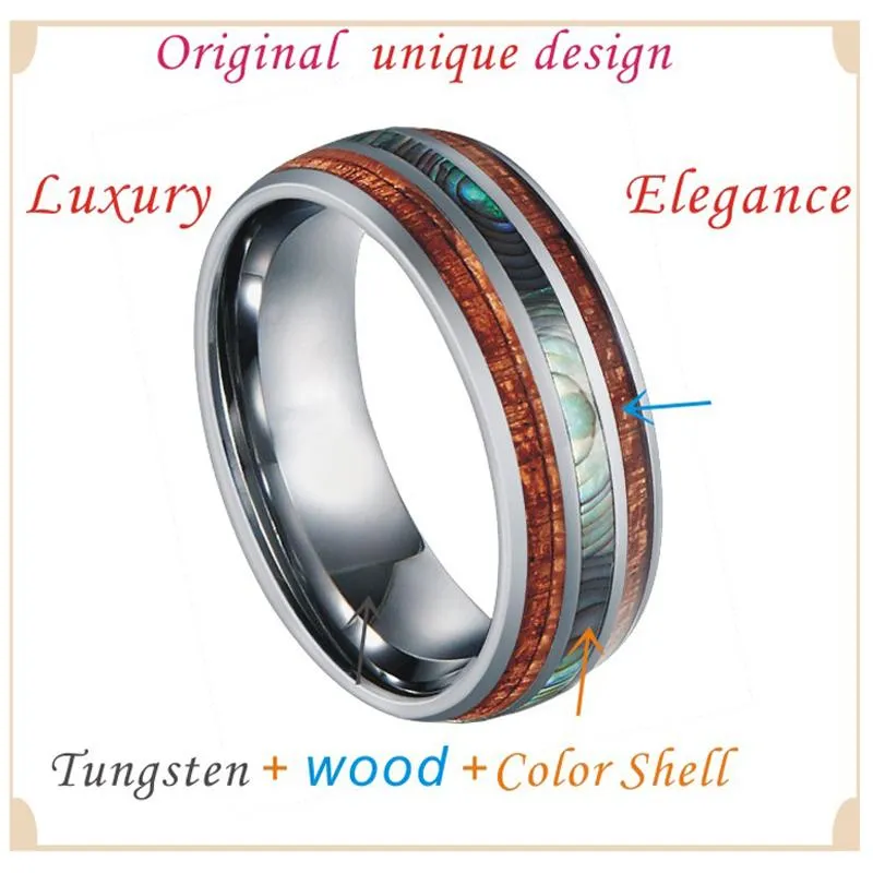 Wedding Rings Marriage Alliances 8mm Blue Opal Tungsten Carbide Jewelry Koa Wood Shell Band Couple For Men And Women Gift1243p