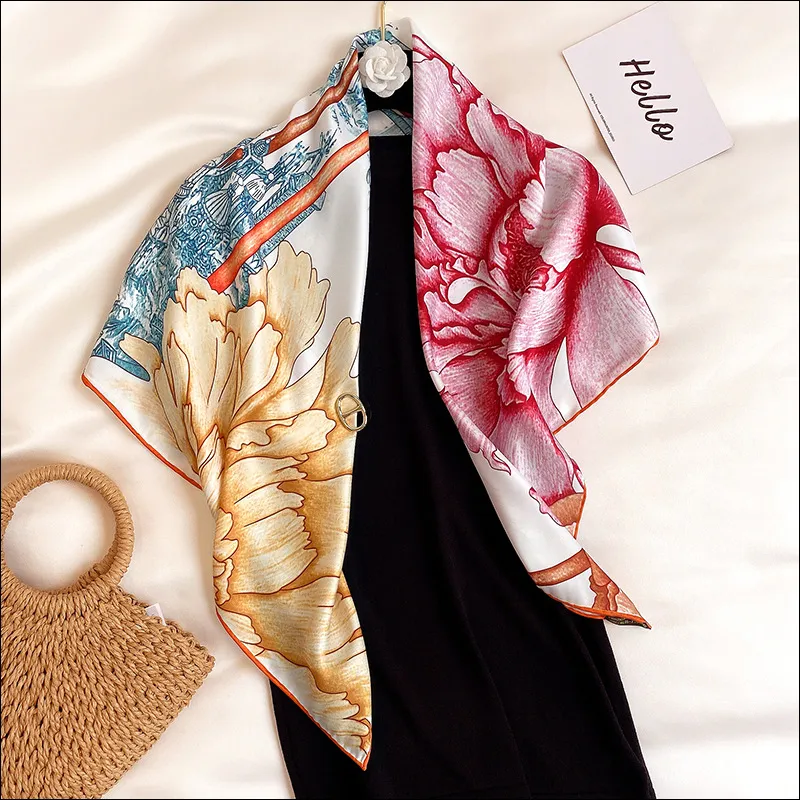 Платок из атласа и квадратного шелка, женские шелковые головные платки для женщин, скрученный вручную шарф 90, платок Luxe208o