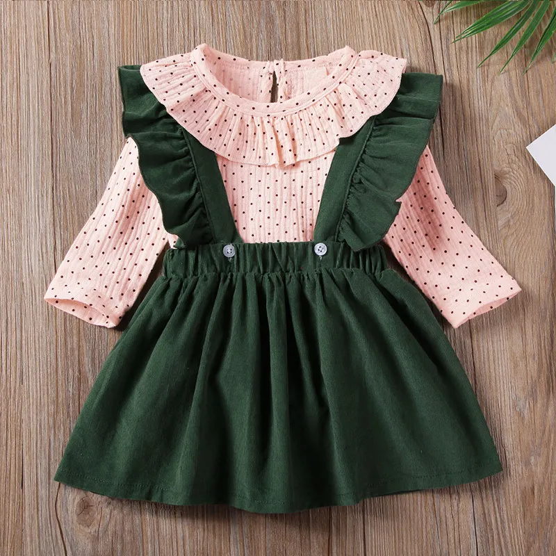 Humor Bear Girls Sets Spring and Autumn New European and American Doll Collar Polka Dot Romper Strap Skirt Clohing