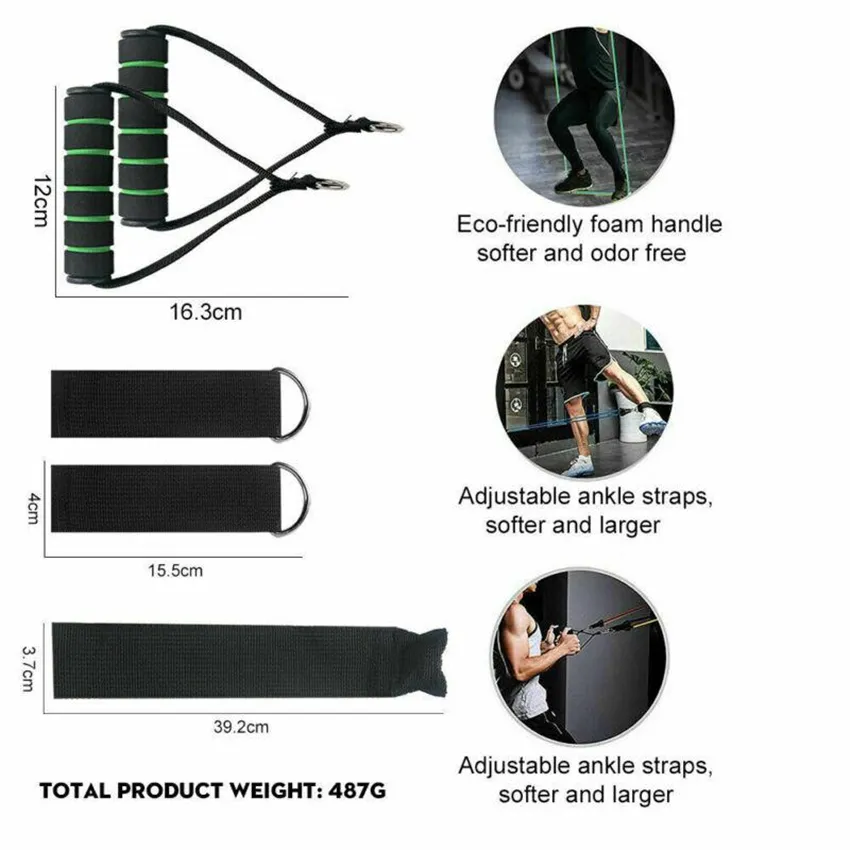 US STOCK / set Exercices Bandes de résistance Tubes en latex Pédale Corps Home Gym Fitness Entraînement Yoga Élastique Pull Rope260J