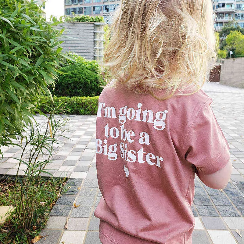 2021 Eu vou ser uma irmã mais impressa infantil garota engraçado tshirt manga curta rosa criança bebê menino verão tops roupas g1224