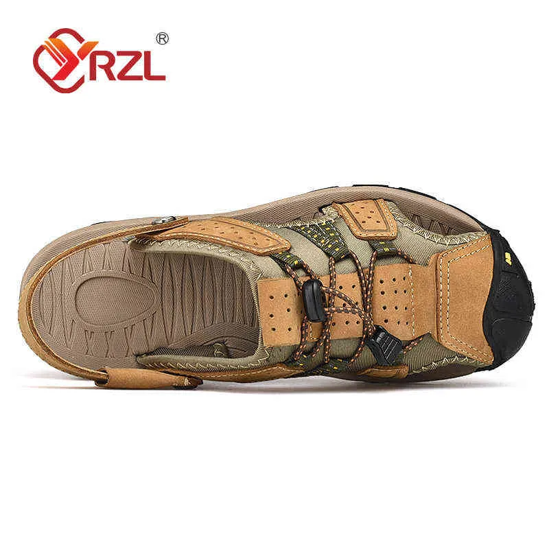 Sandals YRZL Men Casual Beach Outdoor Water Shoes Breathable Trekking Fashion Fishing Genuine Leather Slippers 220302