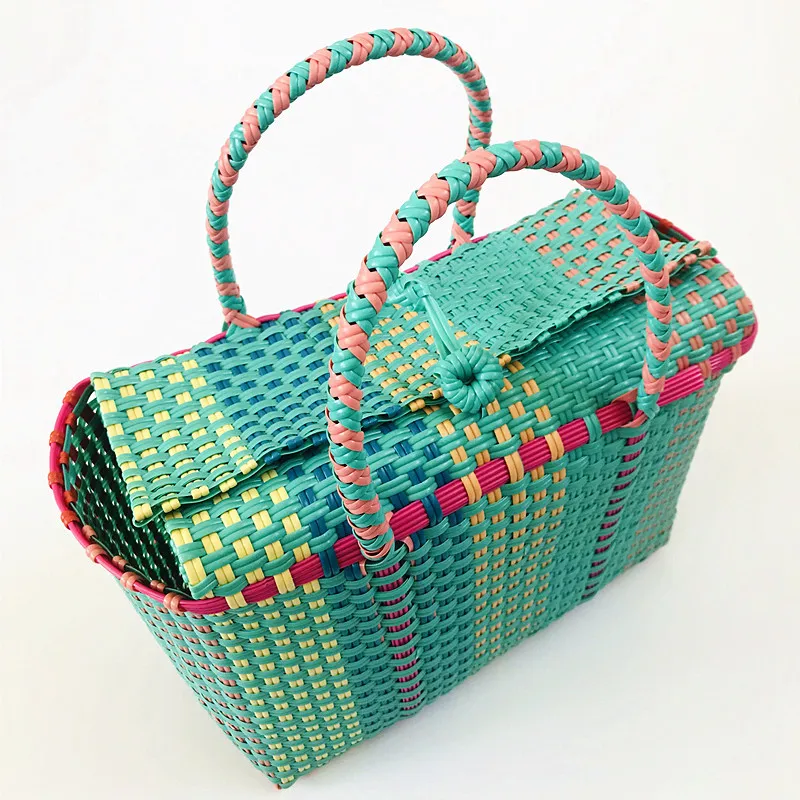 Women Weave Beach Woven Bucket Casual Handbags Bags Popular Receive Plastic Basket Shopping Tote Storage Bag94128645266640