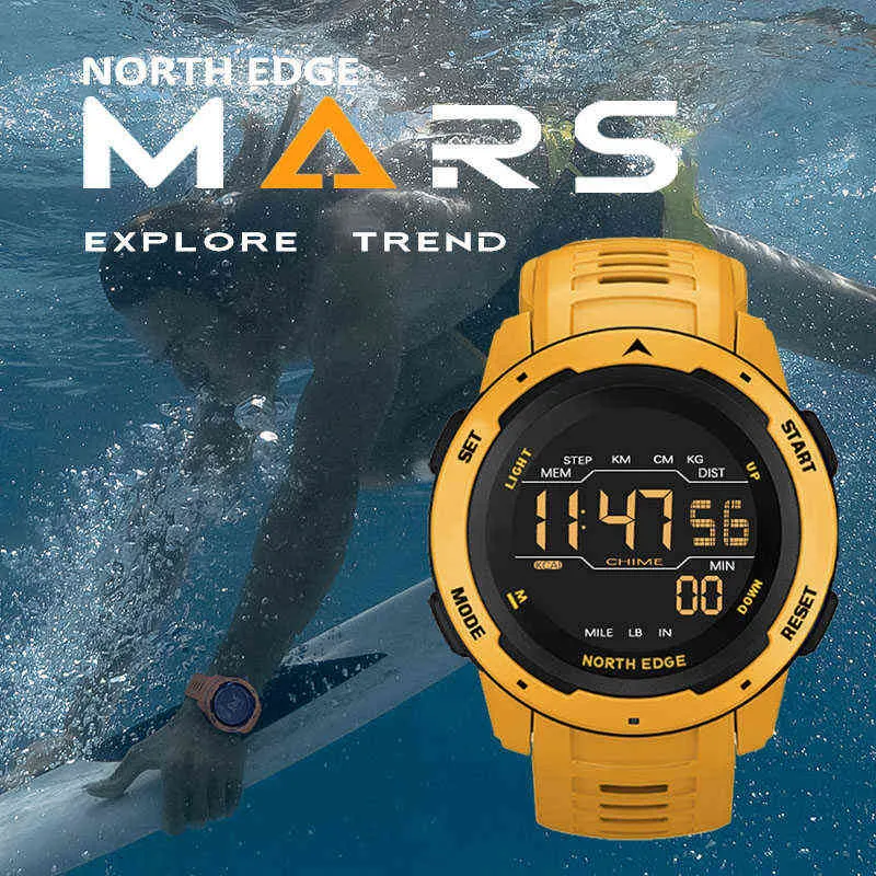 North Edge Men Digital Watch Watch Watche Watche Watches Dual Time Cotomet Alarm Waterproof 50m Digital Watch Clock261W