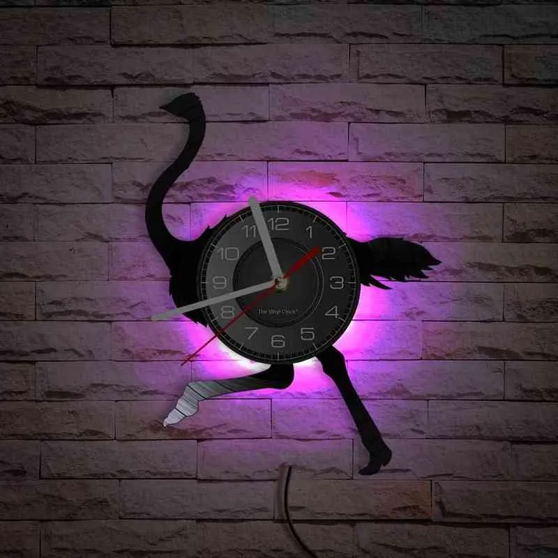 플라밍고 실루엣 레이저 에칭 비닐 레코드 벽 시계 보육에 대 한 침묵 스윕 시계 동물 벽 아트 장식 벽 시계 H1230