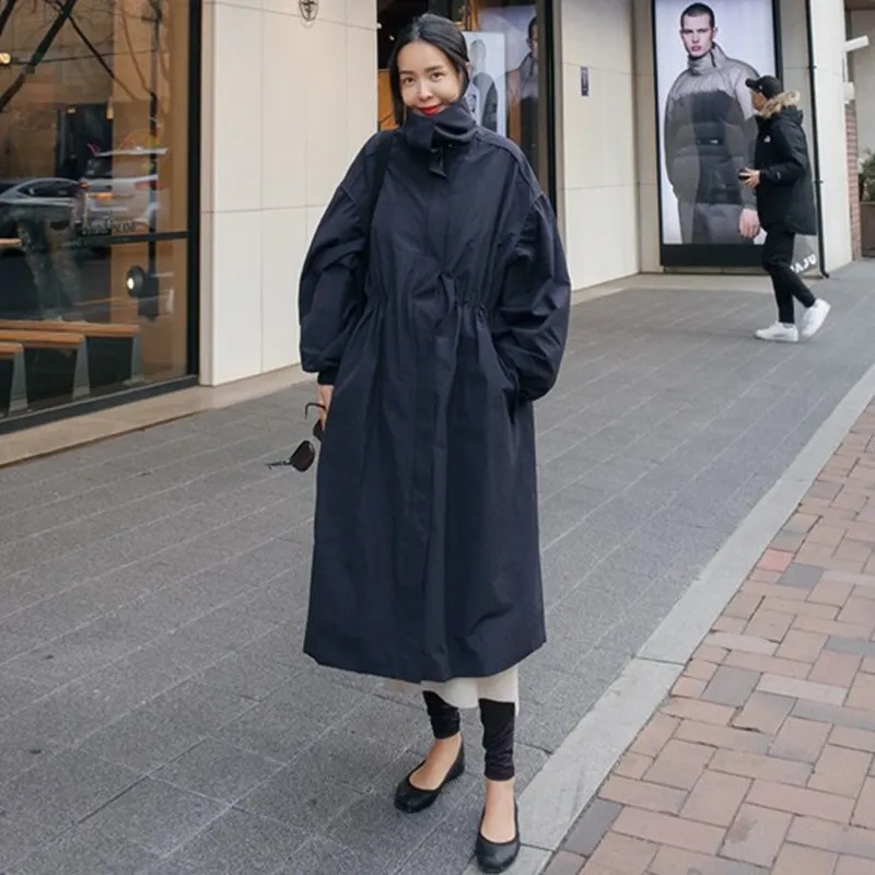 Johnature 2020 가을 한국 캐주얼 느슨한 단색 긴 트렌치 여성 New Turndown Collar Zippers All Match Female Coats T200908