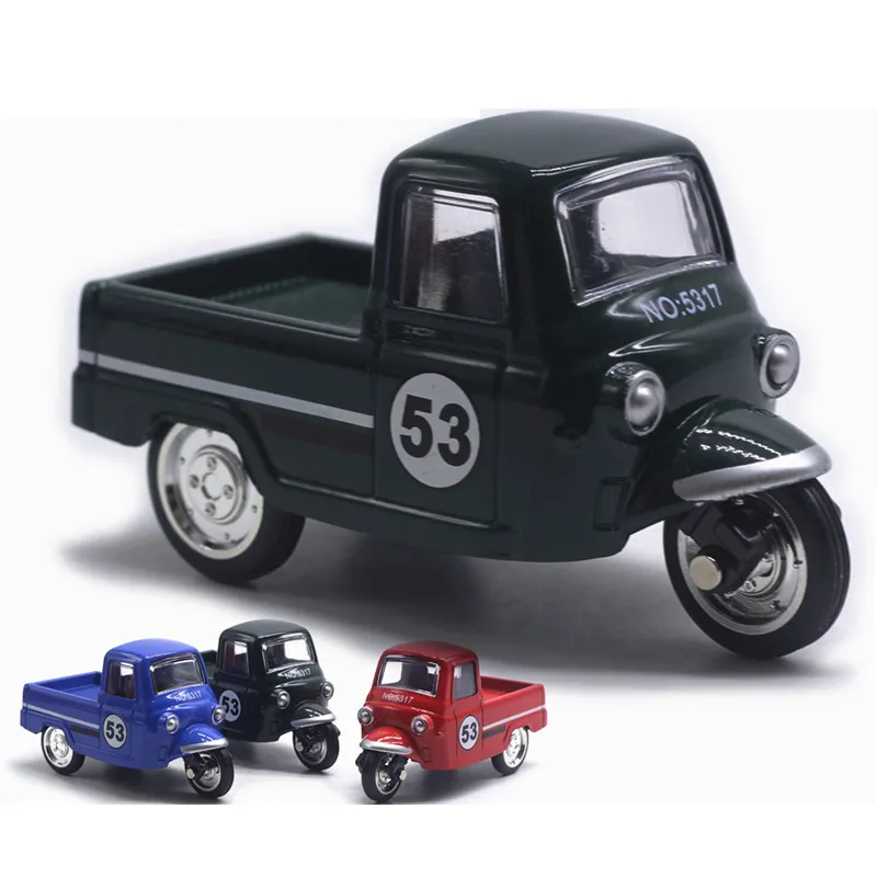 Мини -сплав Пластиковый трехколесный трицикл ретро -моделирование трехколесных мотоциклевых игрушек Diecast Autorickshaw Model Toys For Kids Gifts 229030818