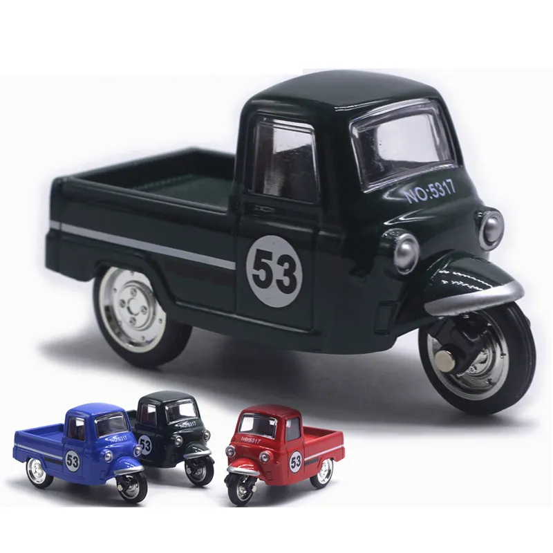 Mini legering plast trehjuling retro simulering tre hjulmotorcykel leksak diecast autorickshaw modell figur leksaker för barn gåvor 227633137