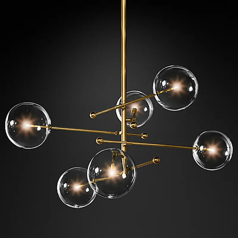 2020 design moderno lampadario a sfera in vetro 6 teste lampada a bolle di vetro trasparente lampadario soggiorno cucina oro nero luce fixtu278b