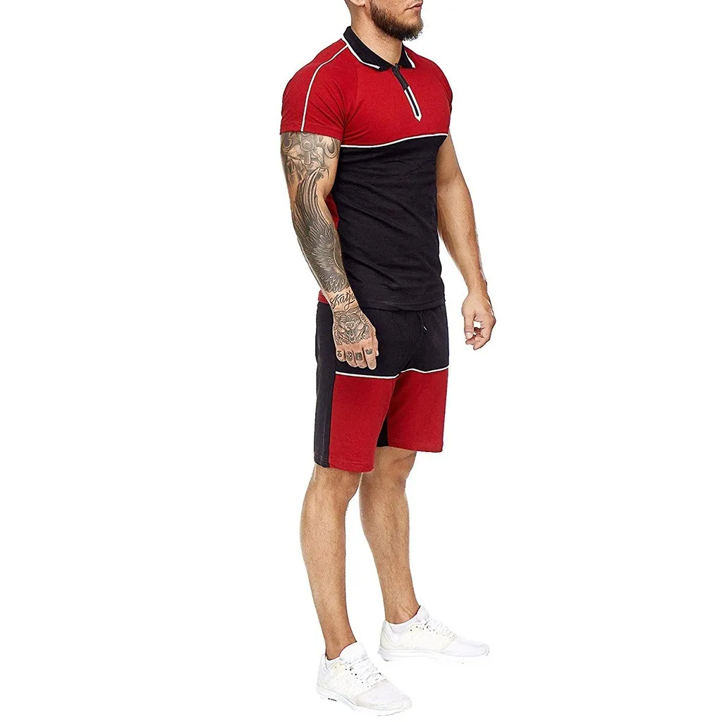 Zomer mannen Set Sportswear Fashion 2020 Mens Clothing Patchwork T Shirts Shorts Casual Tracksuits Male Track Suit Plus Maat 54 Q014610352